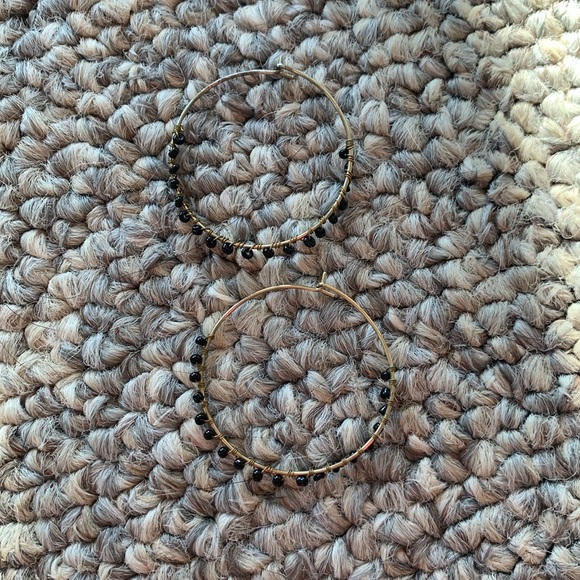 American Eagle Outfitters Jewelry - Gold hoops with black bead detail